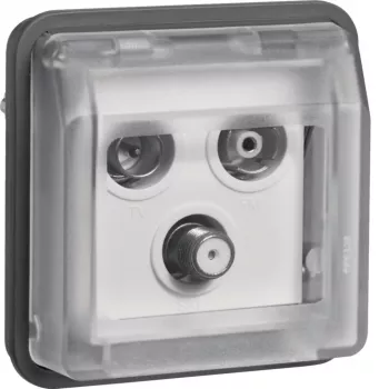 HAGER WNA257 SAT Single Connection Socket with 3 Outputs (TV, Radio, SAT), Flush-Mounted