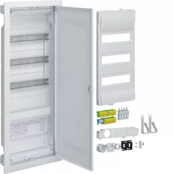 HAGER VU603WWH Flush-Mounted Distribution Cabinet with Integrated Socket and Plastic Door, 3 Rows, 36 Modules, White