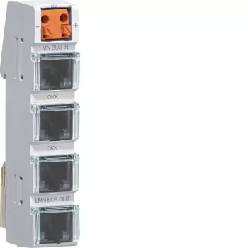 Hager LMN Bus Module with 4 RJ12 Ports, Active Power Supply, DIN Rail Mounting, 2 TE Width ZZ12LMN04A