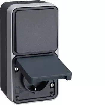 Hager WNC082 surface-mounted two-way switch and SCHUKO socket combination, grey