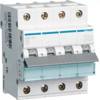 Hager MBN420 4-Pole miniature circuit breaker B-characteristic 20A 6kA