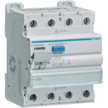 HAGER CDA663D residual current circuit breaker 4P 63A 30mA Type A 10kA