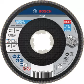 Bosch Accessories 2608619199 X-LOCK Flap Disc 115 mm Grit 80 Zirconia Alumina Conical Type 29 for Metal, 1 Piece