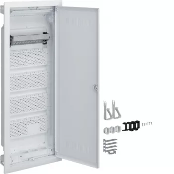 HAGER Multimedia Volta Flush-Mounted Distribution Cabinet, 5 Rows, Slotted Plastic Door, White VU60WWH