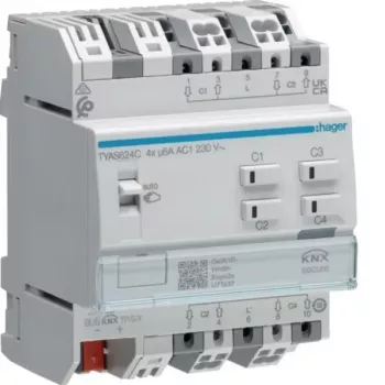 Hager TYAS624C KNX Secure 4-Channel Roller Shutter/Blind Actuator, 230 V AC, DIN Rail
