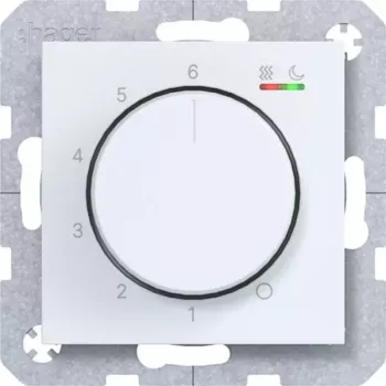 Hager WAN5011WM Room Temperature Controller 230V 15W Rotary/Push Button Heating/Cooling Polar White