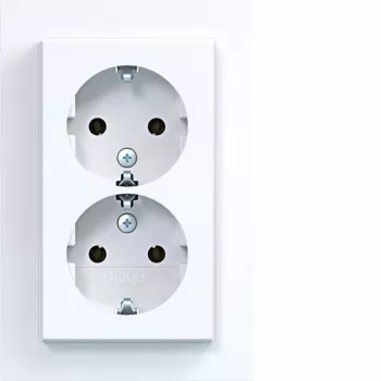 HAGER WAS2175WG Double Socket with Cover Plate, Schuko, Flush-Mounted, Polar White