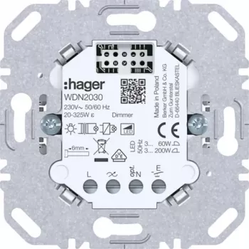 HAGER WDN2030 Universal Dimmer Insert, 1-Gang, Flush-Mounted, 230V, 300W/100W LED