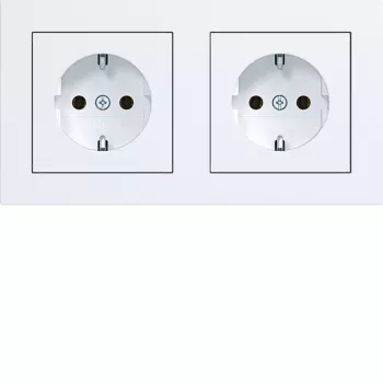 HAGER WAS2123WM SCHUKO Double Socket with Frame A.1, Polar White