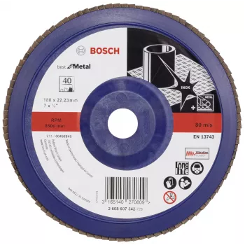Bosch X571 Best for Metal Flap Disc, 180 mm Diameter, 22.23 mm Bore, Zirconia Alumina, Grit 40, 1 Piece 2608607342