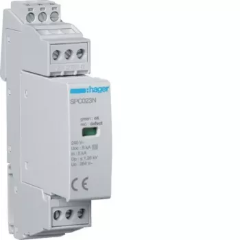 Hager SPC203N Type 3 Surge Arrester 1P+N Uc 264V In 5kA Up 1.25kV with Remote Signalling Contact