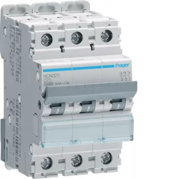 HAGER NCN325 3-Pole miniature circuit breaker with C characteristic 25A, 10kA, 3 modules