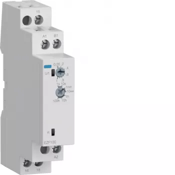 Hager EZF100 Multifunction Time Relay, 230V AC, 8 Functions, 0.1s-10h, 1 CO Contact, DIN Rail