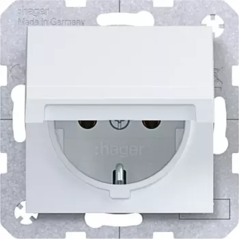 Hager WAS1110WM SCHUKO Socket with Self-Closing Hinged Cover, IP44, Polar White