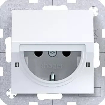 HAGER WAS1212WG Witty SCHUKO Socket with Hinged Cover, Flush-Mounted, Polar White