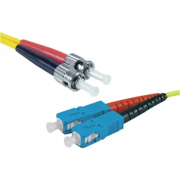Exertis Connect ST/UPC to SC/UPC Singlemode Duplex Fibre Optic Patch Cable, 2m, OS2, LSZH, Yellow 392882