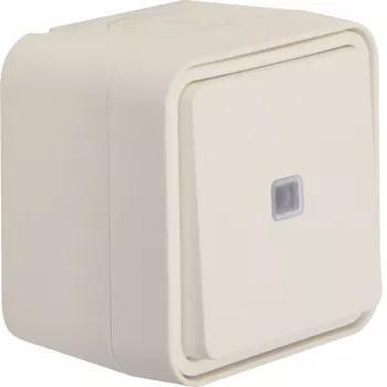 Hager WNC021B Push Button, Surface-Mounted, Illuminated, 1 NO, IP55, Polar White