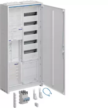 Hager ZB32SEQ15A Complete Meter and Distribution Cabinet, 1 eHZ Meter Field, 5-Row Distribution Field, Integrated APZ, Surface/Flush Mount, Steel, White