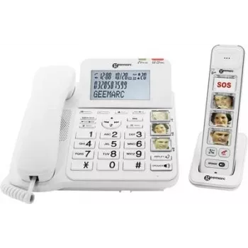Geemarc AMPLIDECT COMBI-PHOTO 295 Corded Senior Telephone with Answering Machine, Photo Keys, Backlit Display, White