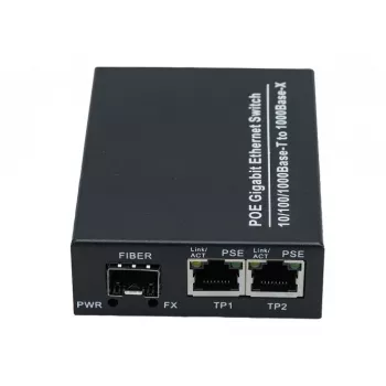 EXERTIS CONNECT Media Converter with 30 W PoE+ Injector, 2x 10/100/1000 Mbps RJ45, 1x 100/1000 Mbps SFP Slot 311793