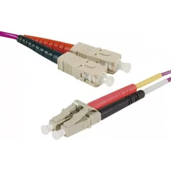 EXERTIS CONNECT Fibre Optic Patch Cable Eco, 50/125 µm, OM4 Fibre, SC Duplex Plug/LC Duplex Plug, Erika Violet, 3.0 m UPC UPC Polish (392803)