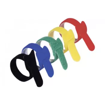 Exertis Connect Hook-and-Loop Cable Tie Set, 210 mm x 16 mm, 15 Pieces, 5 Colours (Black, Blue, Green, Yellow, Red)