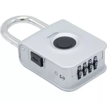EXERTIS CONNECT Fingerprint Padlock with 4-Digit Combination – Zinc Alloy, IP65, Rechargeable (594500)