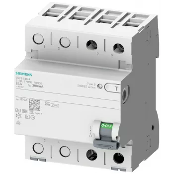 SIEMENS 5SV33224 Residual Current Circuit Breaker, Type B, 25 A, 30 mA, 230 V, 1+N, 4 TE, Short-Time Delayed