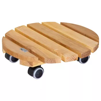 WAGNER Multiroller ERLE Soft Round Ø34cm Plant Roller, Solid Alder Wood, 100 kg, 3 Swivel Castors, Floor-Protecting 20026201