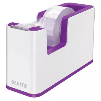 LEITZ WOW Duo Colour Desk Tape Dispenser, Purple/White, Weighted Base, Metal Blade, Includes Tape 5364-10-62