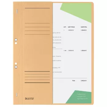 LEITZ eyelet binder DIN A4, manila cardboard, chamois, official filing, 250 g/m², 1-2 front covers (90 mm wide) with labelling field - 50 pieces (3741-00-11)