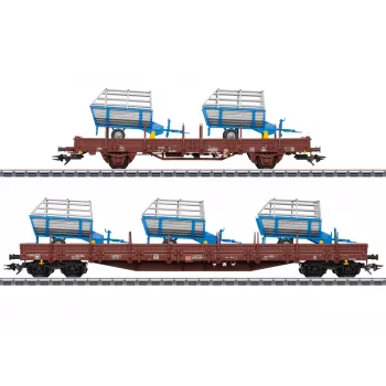 Märklin 46407 Goods Wagon Set Stake Wagons DB AG Era VI (2 Wagons, Wood Load, H0)