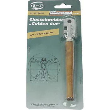Brüder Mannesmann Glass Cutter 60010 with Tungsten Carbide Wheel and Wooden Handle