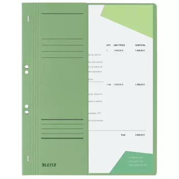LEITZ A4 File Folder, Manila Board, Green, Official Filing, 250 g/m², 1/2 Front Cover with Labelling Field, 50-Pack (3741-00-55)