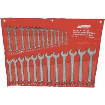 BRÜDER MANNESMANN M130-25 25-Piece Combination Spanner Set, Metric 6-32 mm, Chrome Vanadium Steel, DIN 3113, in Textile Roll Bag