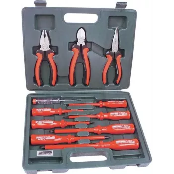 Brüder Mannesmann VDE-Insulated Electrician Screwdriver and Pliers Set, 11-Piece (11240)