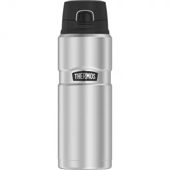 THERMOS Stainless King Bottle, 0.7 l Insulated Stainless Steel Drinking Bottle with Safety Lock, Push Button and Safe Flow Lid