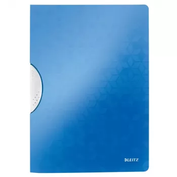 LEITZ WOW ColorClip A4 Clip Binder, Metallic Blue with 3D Embossed Surface, Light Grey Interior, 30-Sheet Capacity 4185-00-36