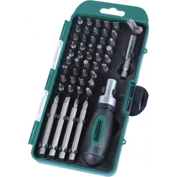 BRÜDER MANNESMANN 49-Piece Bit Box Set with Reversible Ratchet Handle in Case 29893