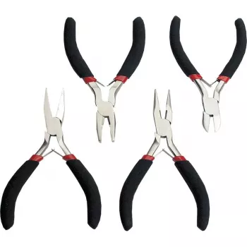 BRÜDER MANNESMANN 4-Piece Self-Opening Electronics Pliers Set M10840, C50 Tool Steel, 110 mm, Combination Pliers, Side Cutters, Flat Pliers, Round Pliers