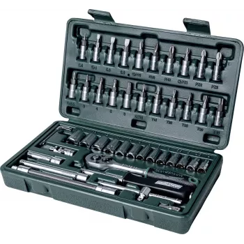 Brüder Mannesmann 46-Piece 1/4-Inch Socket Set, Chrome Vanadium Steel, Metric, DIN/ISO 2040