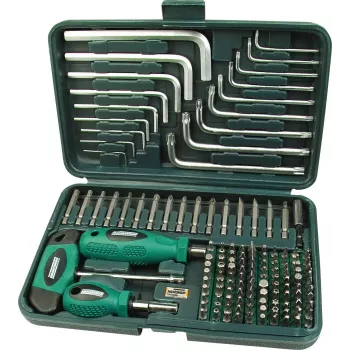 BRÜDER MANNESMANN 139-Piece Bit and Socket Set in Case, Chrome-Vanadium Steel 29805