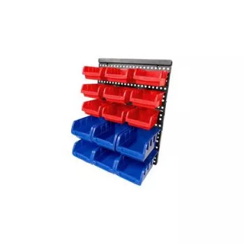 BRÜDER MANNESMANN M41561 16-Piece Wall-Mounted Small Parts Organiser, Plastic, Blue/Red