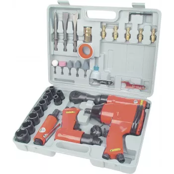 Brüder Mannesmann 15033 Compressed Air Tool Set 1/2 inch Impact Wrench, Ratchet Wrench, Chisel Hammer, Straight Grinder, 40-Piece