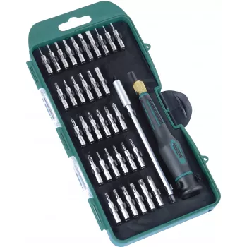 BRÜDER MANNESMANN Precision Bit Set, 36-Piece, 4mm Hex Drive, Slotted, Phillips, Torx, Hex, Pentalobe, Tri-Wing, Spanner, Square, Pozidriv, with 2-Component Handle 29890