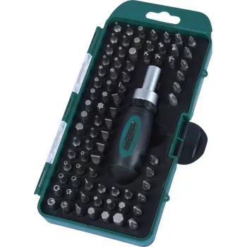 BRÜDER MANNESMANN Ratchet Screwdriver and Bit Set, 79-Piece, 1/4 inch Hex, Chrome Vanadium, Magnetic, with Case (29894)