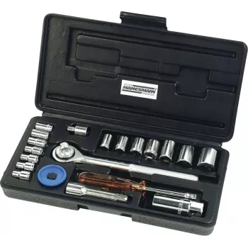 Brüder Mannesmann M206 20-Piece Socket Set 1/4 inch & 3/8 inch Drive, Chrome Vanadium, 6-Point Metric