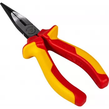 BRÜDER MANNESMANN VDE Needle-Nose Pliers 160 mm, Insulated 1000V, Long Needle-Nose Pliers for Work on Live Parts, Red/Yellow 10603