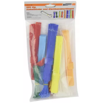 BRÜDER MANNESMANN Cable Tie and Hook-and-Loop Fastener Set, 350-Piece, 200 Cable Ties 2.5 x 100 mm, Various Colours, 150 Hook-and-Loop Straps, Reusable, Cable Management for Indoor Use (M13060)