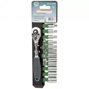 Brüder Mannesmann M29114 14-Piece Socket Set with 1/4 inch Drive, Chrome Vanadium, 4-13 mm